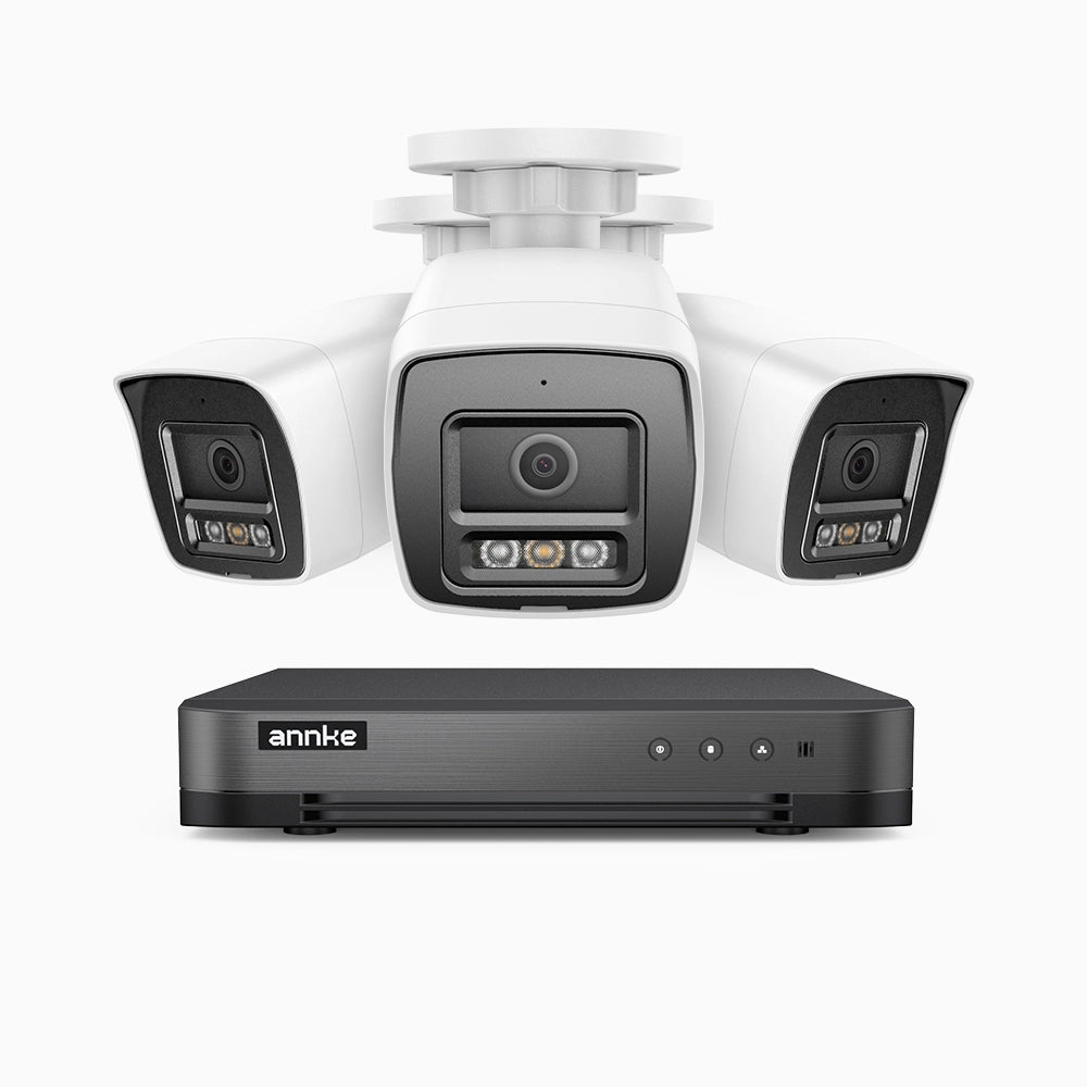 H800 - Kit de 3 cámaras de vigilancia PoE de 4K con videograbador NVR de 8 canales, Visión nocturna a color e infrarrojos, detección de humanos y vehículos, micrófono integrado, ángulo de visión 96º