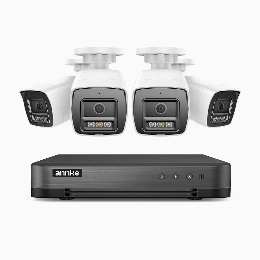 H800 - Kit de 4 cámaras de vigilancia PoE de 4K con videograbador NVR de 8 canales, Visión nocturna a color e infrarrojos, detección de humanos y vehículos, micrófono integrado, ángulo de visión 96º