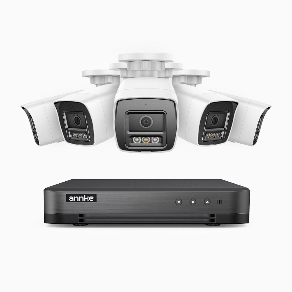 H800 - Kit de 5 cámaras de vigilancia PoE de 4K con videograbador NVR de 8 canales, Visión nocturna a color e infrarrojos, detección de humanos y vehículos, micrófono integrado, ángulo de visión 96º
