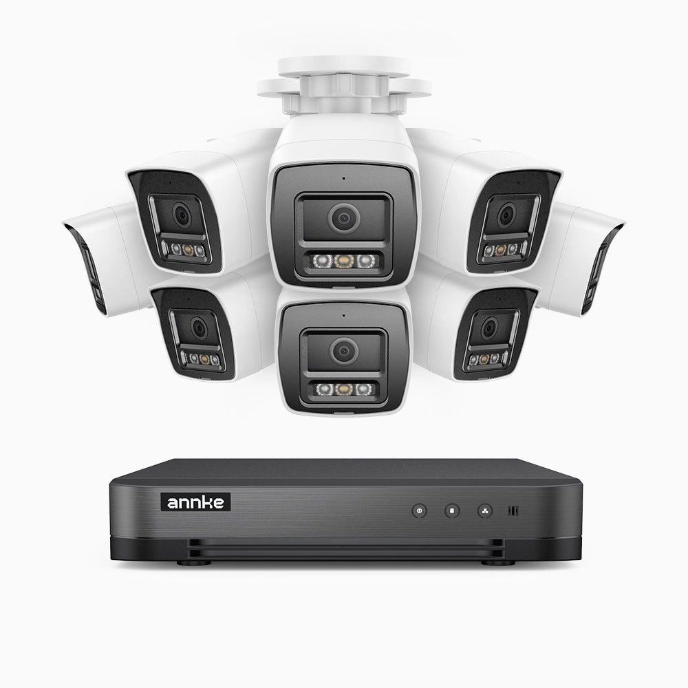 H800 - Kit de 8 cámaras de vigilancia PoE de 4K con videograbador NVR de 8 canales, Visión nocturna a color e infrarrojos, detección de humanos y vehículos, micrófono integrado, ángulo de visión 96º
