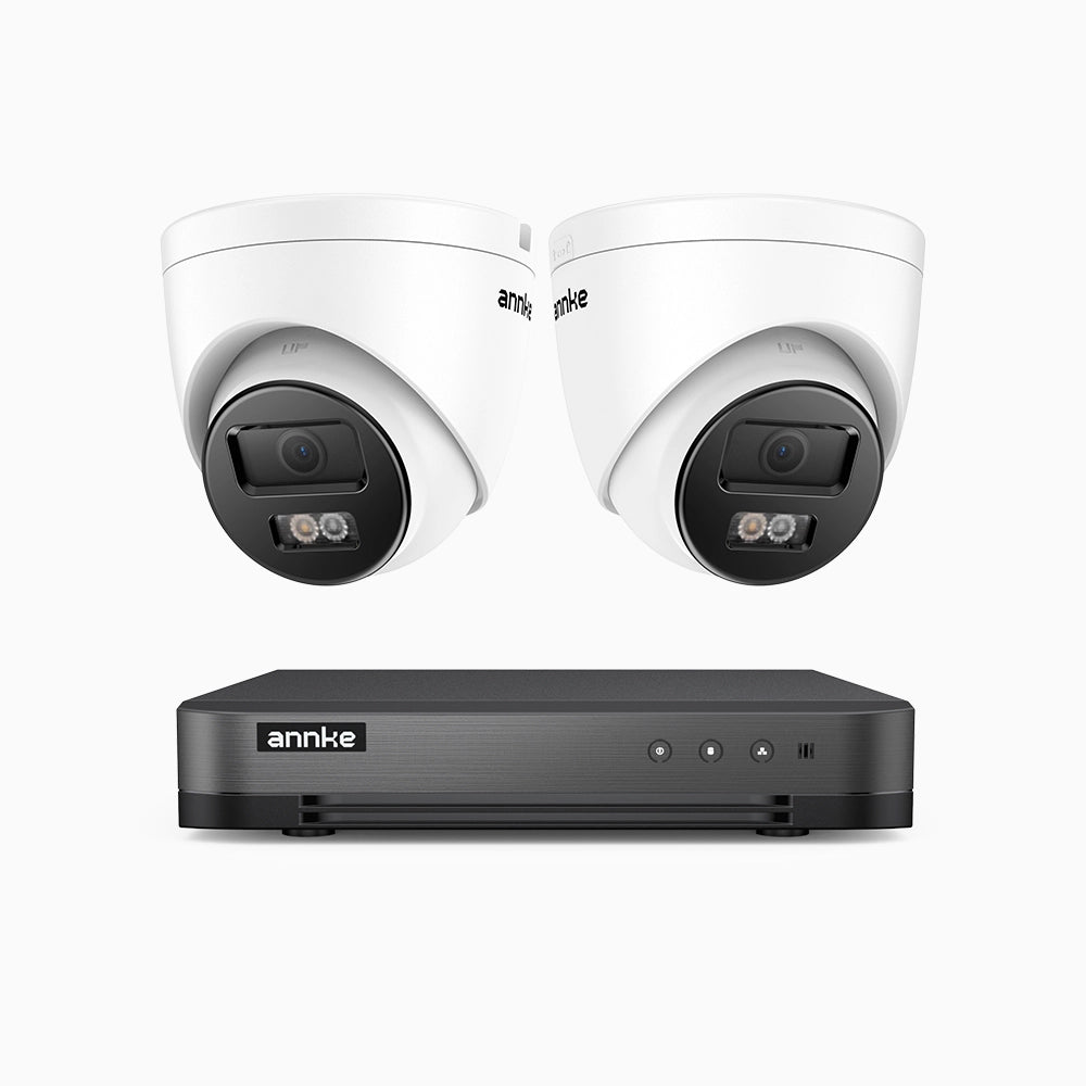 H800 - Kit de 2 cámaras de vigilancia PoE de 4K con videograbador NVR de 8 canales, Visión nocturna a color e infrarrojos, detección de humanos y vehículos, micrófono integrado, ángulo de visión 96º