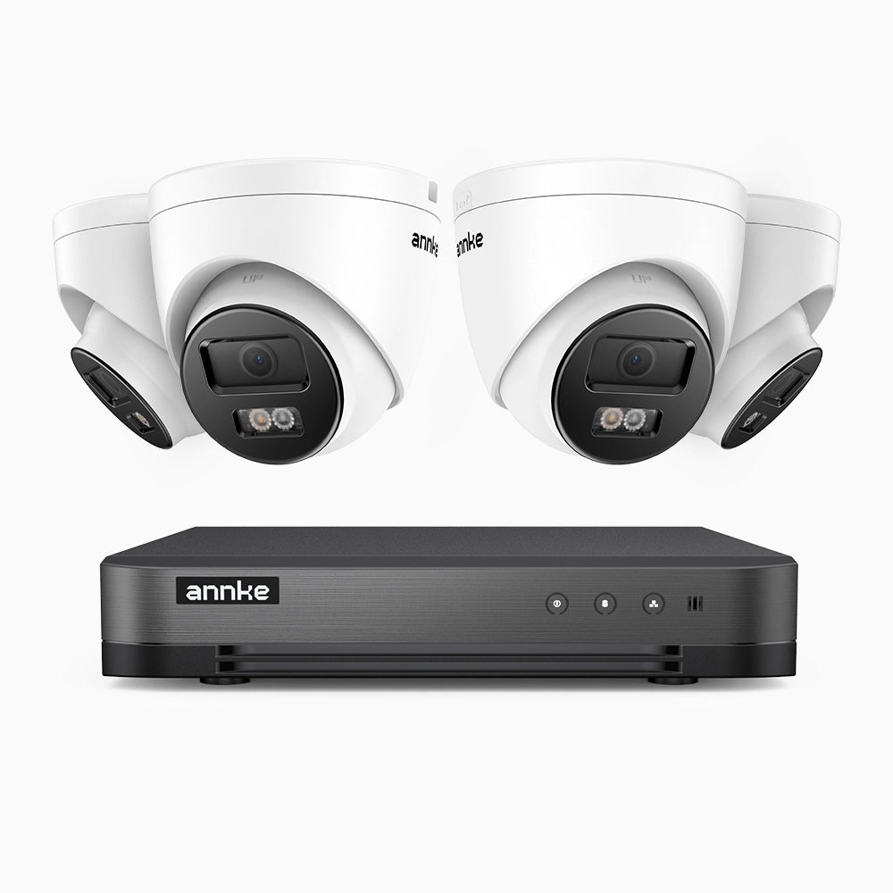 H800 - Kit de 4 cámaras de vigilancia PoE de 4K con videograbador NVR de 8 canales, Visión nocturna a color e infrarrojos, detección de humanos y vehículos, micrófono integrado, ángulo de visión 96º