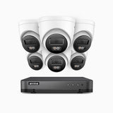 H800 - Kit de 6 cámaras de vigilancia PoE de 4K con videograbador NVR de 8 canales, Visión nocturna a color e infrarrojos, detección de humanos y vehículos, micrófono integrado, ángulo de visión 96º