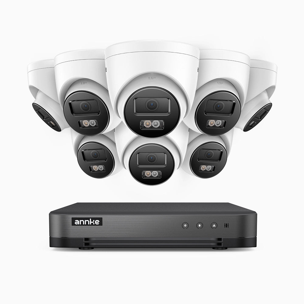 H800 - Kit de 8 cámaras de vigilancia PoE de 4K con videograbador NVR de 8 canales, Visión nocturna a color e infrarrojos, detección de humanos y vehículos, micrófono integrado, ángulo de visión 96º
