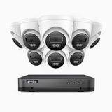 H800 - Kit de 8 cámaras de vigilancia PoE de 4K con videograbador NVR de 8 canales, Visión nocturna a color e infrarrojos, detección de humanos y vehículos, micrófono integrado, ángulo de visión 96º