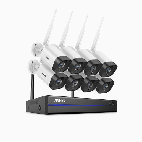 WS300 - Kit de 8 cámaras de vigilancia inalámbrico de 3MP con videograbador NVR de 8 canales, micrófono incorporado, reconocimiento humano, funciona con Alexa