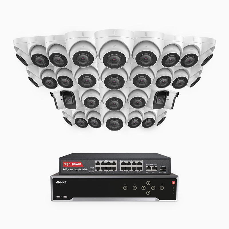 H800 - Kit de vigilancia PoE 4K con 4 cámaras bullet y 28 cámaras domo y videograbador NVR de 32 canales, detección de humanos y vehículos, micrófono integrado, visión nocturna EXIR 2.0, ángulo de visión 123º