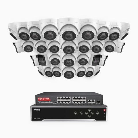 H800 - Kit de vigilancia PoE 4K con 6 cámaras bullet y 26 cámaras domo y videograbador NVR de 32 canales, Visión nocturna a color e infrarrojos, detección de humanos y vehículos, micrófono integrado, ángulo de visión 96º