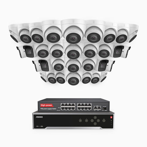 H800 - Kit de vigilancia PoE 4K con 8 cámaras bullet y 24 cámaras domo y videograbador NVR de 32 canales, Visión nocturna a color e infrarrojos, detección de humanos y vehículos, micrófono integrado, ángulo de visión 96º