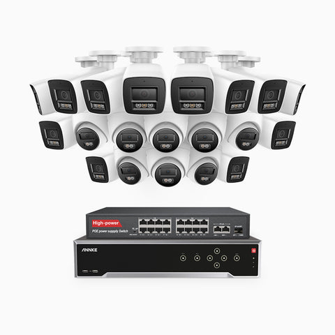 H800 - Kit de vigilancia PoE 4K con 12 cámaras bullet y 8 cámaras domo y videograbador NVR de 32 canales, Visión nocturna a color e infrarrojos, detección de humanos y vehículos, micrófono integrado, ángulo de visión 96º