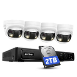 ANNKE Kit de videovigilancia PoE 4K, doble lente, disco duro 2 TB, Vista panorámica de 180°, NVR H.265+ 12 MP/8 canales, IA personas/vehículos, audio bidireccional, alarma sonora y luminosa