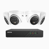 H500 - Kit de 4 cámaras de vigilancia PoE de 3K con videograbador NVR de 8 canales, Visión nocturna inteligente de doble luz, 3072 × 1728 a 20 fps, detección inteligente de personas y vehículos, micrófono integrado, IP67