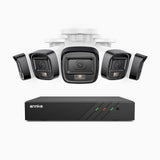 H500 - Kit de 5 cámaras de vigilancia PoE de 3K con videograbador NVR de 8 canales, Visión nocturna inteligente de doble luz, 3072 × 1728 a 20 fps, detección inteligente de personas y vehículos, micrófono integrado, IP67