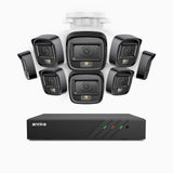H500 - Kit de 8 cámaras de vigilancia PoE de 3K con videograbador NVR de 8 canales, Visión nocturna inteligente de doble luz, 3072 × 1728 a 20 fps, detección inteligente de personas y vehículos, micrófono integrado, IP67