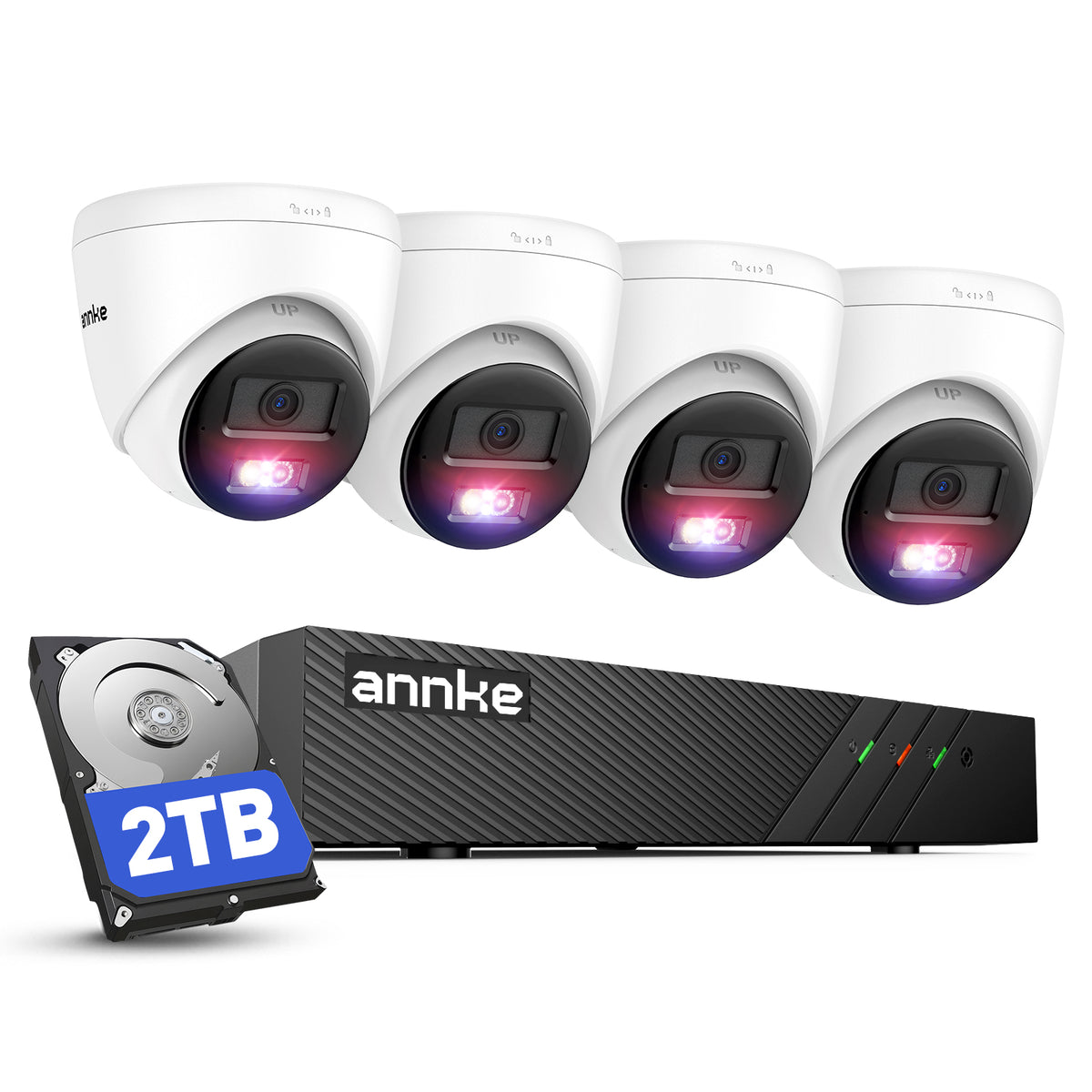 ANNKE Sistema de Cámaras de Seguridad PoE 3K, NVR 8CH 4K con HDD 2TB, 4 Cámaras IP con Detección de Personas y Vehículos, Visión Nocturna en Color, Audio Bidireccional, IP67