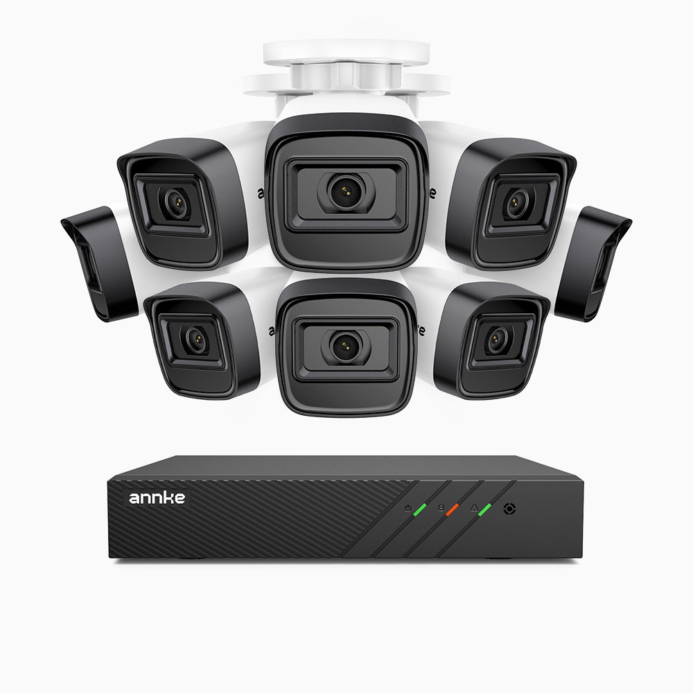 H300 - Kit de 8 cámaras de vigilancia PoE de 3MP con videograbador NVR de 8 canales, visión nocturna EXIR 2.0, detección de movimiento, H.265+, impermeabilidad IP67