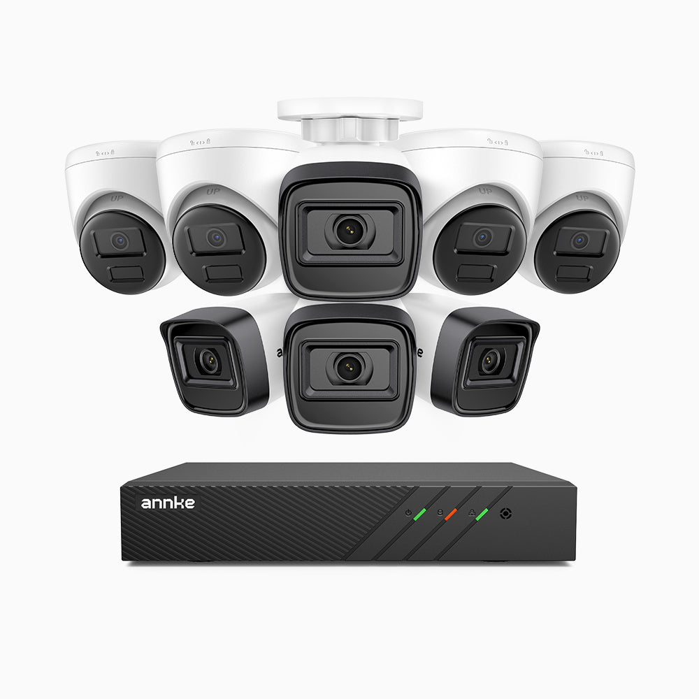 H300 - Kit de vigilancia PoE de 3MP con 4 cámaras bullet y 4 cámaras domo y videograbador NVR de 8 canales, visión nocturna EXIR 2.0, detección de movimiento, H.265+, impermeabilidad IP67
