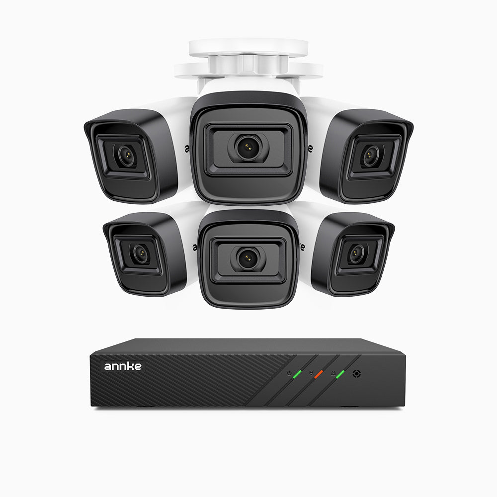 H300 - Kit de 6 cámaras de vigilancia PoE de 3MP con videograbador NVR de 8 canales, visión nocturna EXIR 2.0, detección de movimiento, H.265+, impermeabilidad IP67