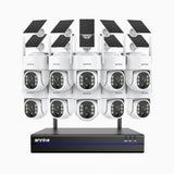 WBS400 - Kit de 10 cámaras de vigilancia inalámbrico de 4MP con videograbador NVR de 16 canales, WiFi bi-bande, détection mouvement, audio bidirectionnel, alimenté par batterie et énergie solaire, 270° Pan & 90° Tilt, compatible avec Alexa