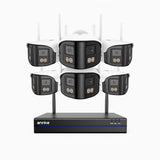WSCD400P - Kit de 6 cámaras de vigilancia inalámbrico de 4MP con videograbador NVR de 8 canales, Doble Lente,  WiFi Dual-Band 2.4G/5G, Visión Nocturna a Color, Audio Bidireccional, Almacenamiento en la Nube y Local hasta 256 GB, Compatible con Alexa