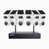 WBS400P - Kit de 6 cámaras de vigilancia inalámbrico de 4MP con videograbador NVR de 8 canales, Doble Lente, 100% sin Cables, Batería de 9000mAh y Alimentación Solar, Giro de 350° e Inclinación de 90°, Detección Humana PIR, Audio Bidireccional