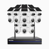WBS400P - Kit de 8 cámaras de vigilancia inalámbrico de 4MP con videograbador NVR de 8 canales, Doble Lente, 100% sin Cables, Batería de 9000mAh y Alimentación Solar, Giro de 350° e Inclinación de 90°, Detección Humana PIR, Audio Bidireccional
