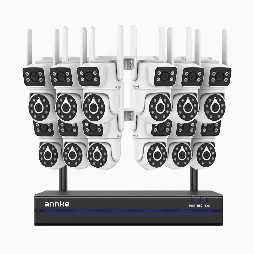 WCDS400 - Kit de 12 cámaras de vigilancia inalámbrico de 4MP con videograbador NVR de 16 canales,  WiFi de doble banda 2.4G/5G, giro de 350° e inclinación de 90°, visión nocturna de doble luz, detección de movimiento, audio bidireccional