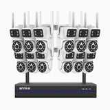 WCDS400 - Kit de 12 cámaras de vigilancia inalámbrico de 4MP con videograbador NVR de 16 canales,  WiFi de doble banda 2.4G/5G, giro de 350° e inclinación de 90°, visión nocturna de doble luz, detección de movimiento, audio bidireccional