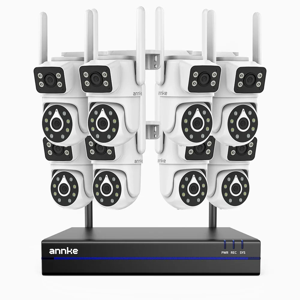 WCDS400 - Kit de 8 cámaras de vigilancia inalámbrico de 4MP con videograbador NVR de 8 canales,  WiFi de doble banda 2.4G/5G, giro de 350° e inclinación de 90°, visión nocturna de doble luz, detección de movimiento, audio bidireccional