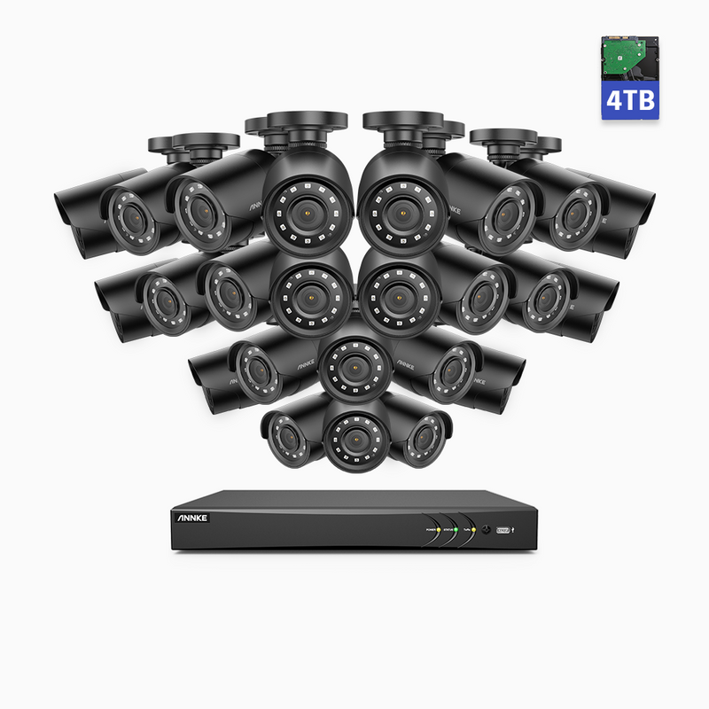 E200 - Sistema de cámara de seguridad con cable de 1080p de 32 canales con cámaras de 24 piezas y disco duro de 4 TB, H.265+ Smart DVR con detección humana y de vehículos