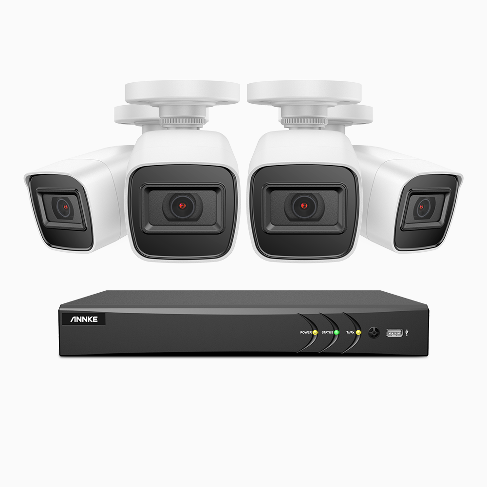 E800 - Kit de 4 cámaras de vigilancia 4K con grabador de 8 canales, H.265+  Smart DVR con detección humana y de vehículos, resistencia a la intemperie