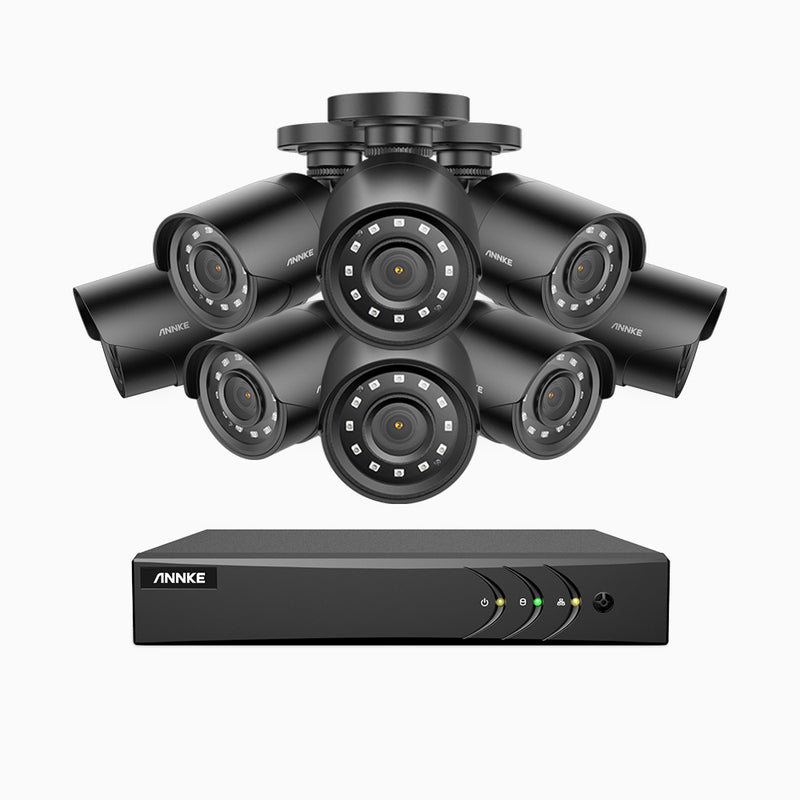 E200 - Kit de 8 cámaras de vigilancia 1080p con grabador de 16 canales, H.265+ Smart DVR con detección humana y de vehículos, lente de 2.8 mm, visión nocturna 30 metros