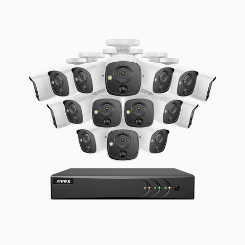 EP200 - Kit de 16 cámaras PIR de vigilancia 1080p con grabador de 16 canales, H.265+ Smart DVR con detección humana y de vehículos, lente de 2.8 mm, visión nocturna 30 metros