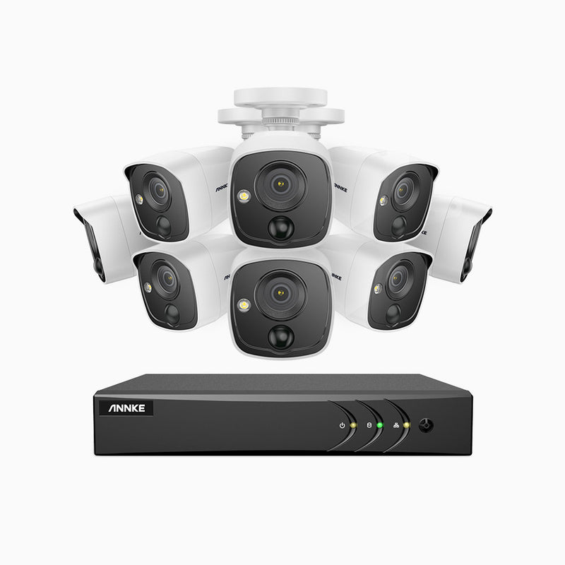 EP200 - Kit de 8 cámaras PIR de vigilancia 1080p con grabador de 16 canales, H.265+ Smart DVR con detección humana y de vehículos, lente de 2.8 mm, visión nocturna 30 metros