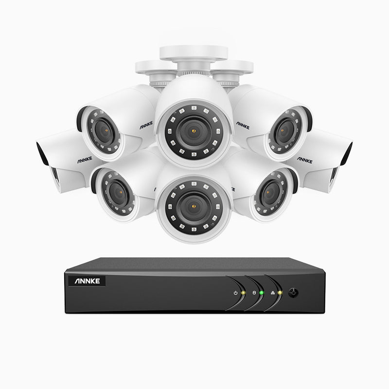 E200 - Kit de 8 cámaras de vigilancia 1080p con grabador de 8 canales, H.265+ Smart DVR con detección humana y de vehículos,  lente de 2.8 mm, visión nocturna 30 metros