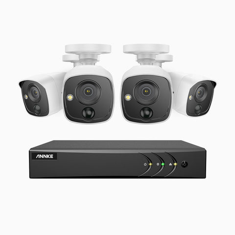 EP200 - Kit de 4 cámaras PIR de vigilancia 1080p con grabador de 8 canales, H.265+ Smart DVR con detección humana y de vehículos, lente de 2.8 mm, visión nocturna 30 metros
