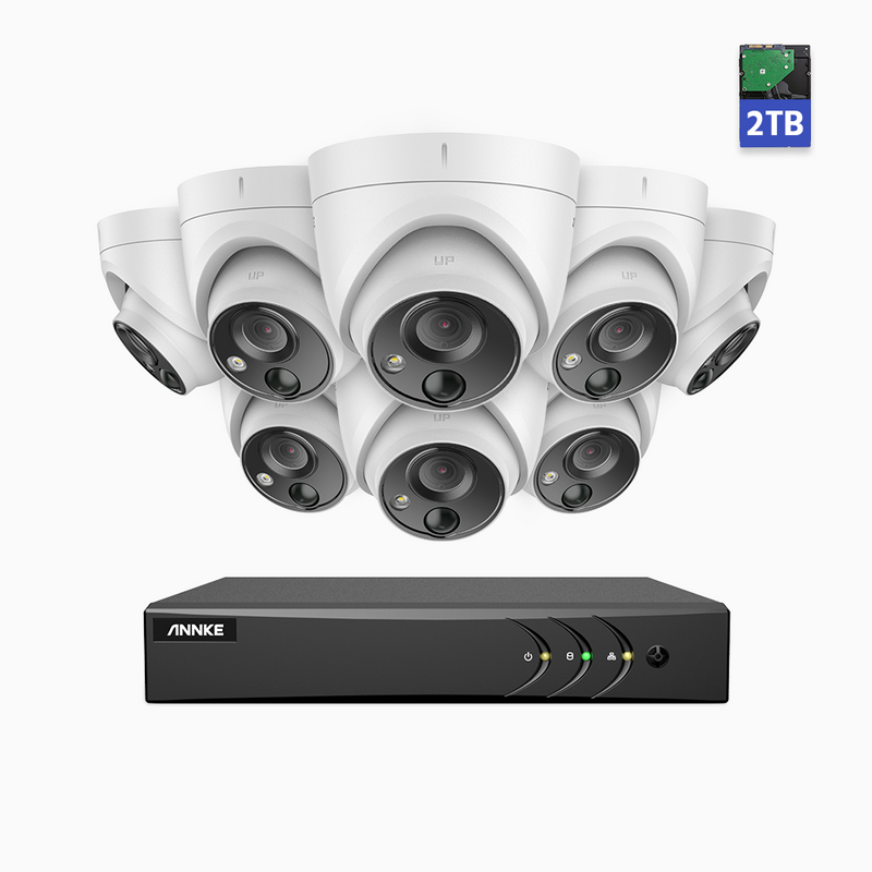 E200 - Sistema de seguridad con cable PIR 1080p Full HD de 8 canales y 8 cámaras, H.265+ Smart DVR con detección humana y de vehículos,
