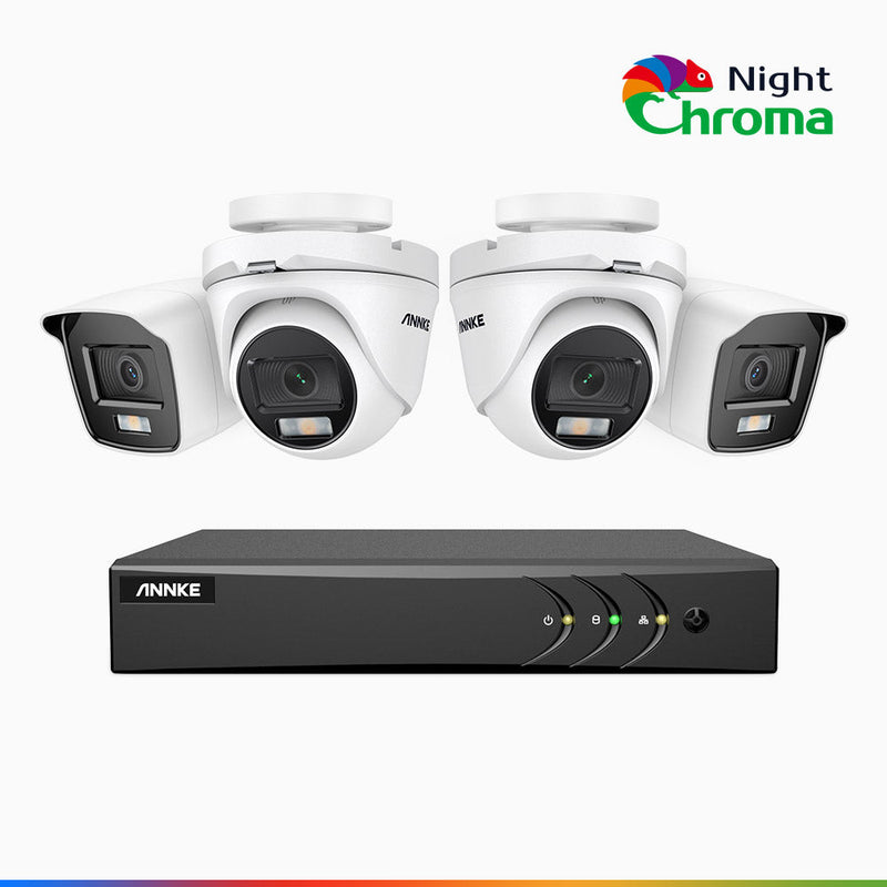 NightChroma<sup>TM</sup> NAK200 - 1080P 8 Channel Wired CCTV System with 2 Bullet & 2 Turret Cameras, Acme Colour Night Vision, f/1.0 Super Aperture, 0.001 Lux, 121° FoV, Active Alignment