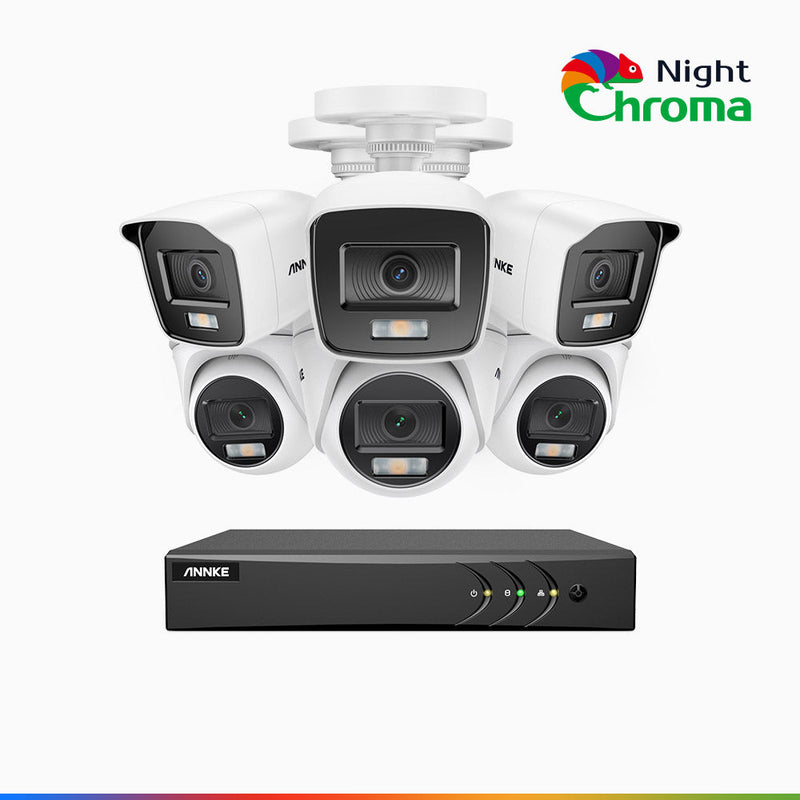 NightChroma<sup>TM</sup> NAK200 - 1080P 8 Channel Wired CCTV System with 3 Bullet & 3 Turret Cameras, Acme Colour Night Vision, f/1.0 Super Aperture, 0.001 Lux, 121° FoV, Active Alignment