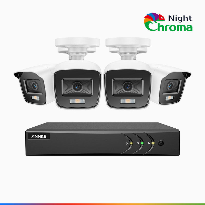 NightChroma<sup>TM</sup> NAK200 - 1080P 8 Channel 4 Camera Wired CCTV System, Acme Color Night Vision, f/1.0 Super Aperture, 0.001 Lux, 121° FoV, Active Alignment
