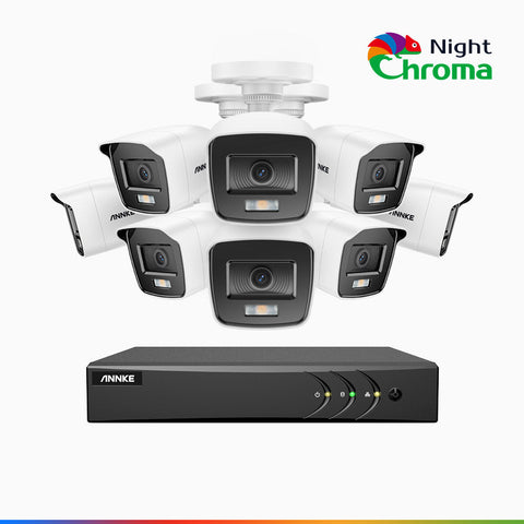 NightChroma<sup>TM</sup> NAK200 - 1080P 8 Channel 8 Camera Wired CCTV System, Acme Color Night Vision, f/1.0 Super Aperture, 0.001 Lux, 121° FoV, Active Alignment