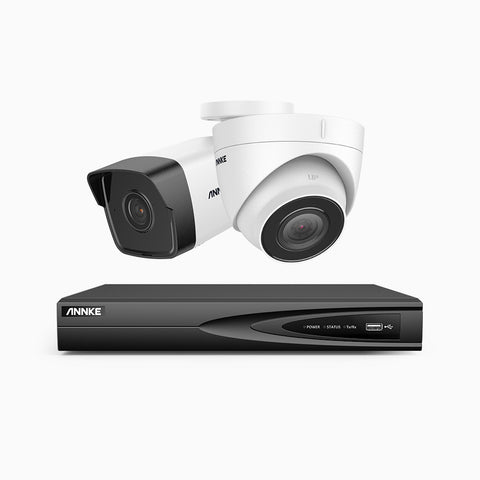 H500 - Kit de vigilancia PoE de 5MP con 1 cámara bullet y 1 cámara domo y videograbador NVR de 4 canales, EXIR Visión Nocturna, micrófono integrado, compatibile con Alexa
