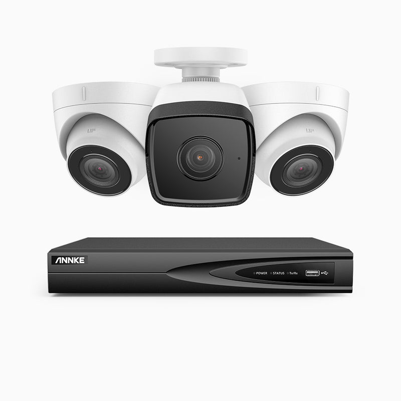 H500 - Kit de vigilancia PoE de 5MP con 1 cámara bullet y 2 cámaras domo y videograbador NVR de 4 canales, EXIR Visión Nocturna, micrófono integrado, compatibile con Alexa