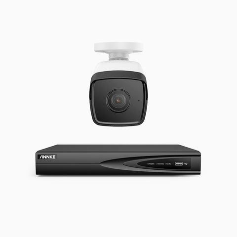 H500 - Kit de 1 cámaras de vigilancia PoE de 5MP con videograbador NVR de 4 canales, EXIR Visión Nocturna, micrófono integrado, compatibile con Alexa