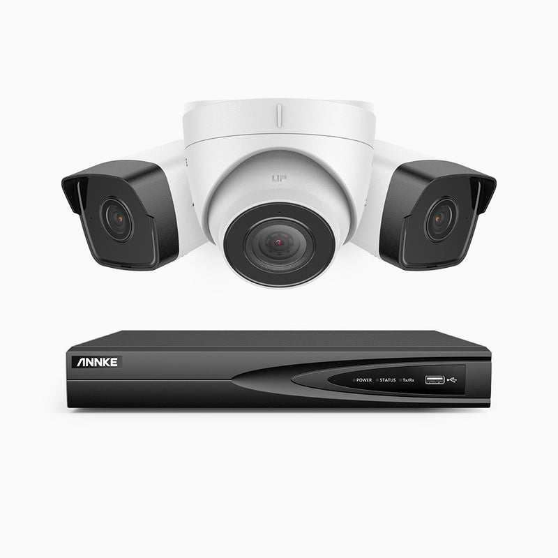 H500 - Kit de vigilancia PoE de 5MP con 2 cámaras bullet y 1 cámara domo y videograbador NVR de 4 canales, EXIR Visión Nocturna, micrófono integrado, compatibile con Alexa