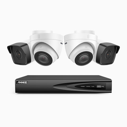 H500 - Kit de vigilancia PoE de 5MP con 2 cámaras bullet y 2 cámaras domo y videograbador NVR de 4 canales, EXIR Visión Nocturna, micrófono integrado, compatibile con Alexa