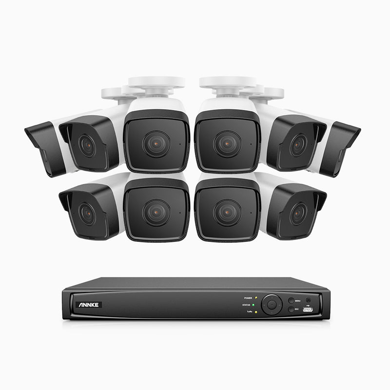 H500 - Kit de 10 cámaras de vigilancia PoE de 5MP con videograbador NVR de 16 canales, EXIR Visión Nocturna, micrófono integrado, compatibile con Alexa