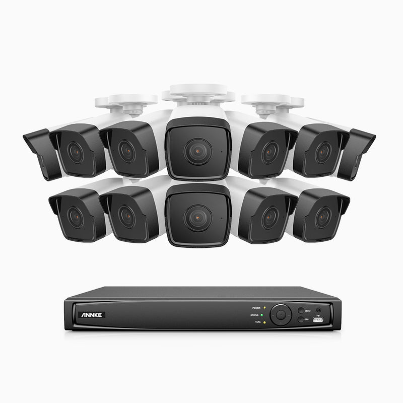H500 - Kit de 12 cámaras de vigilancia PoE de 5MP con videograbador NVR de 16 canales, EXIR Visión Nocturna, micrófono integrado, compatibile con Alexa