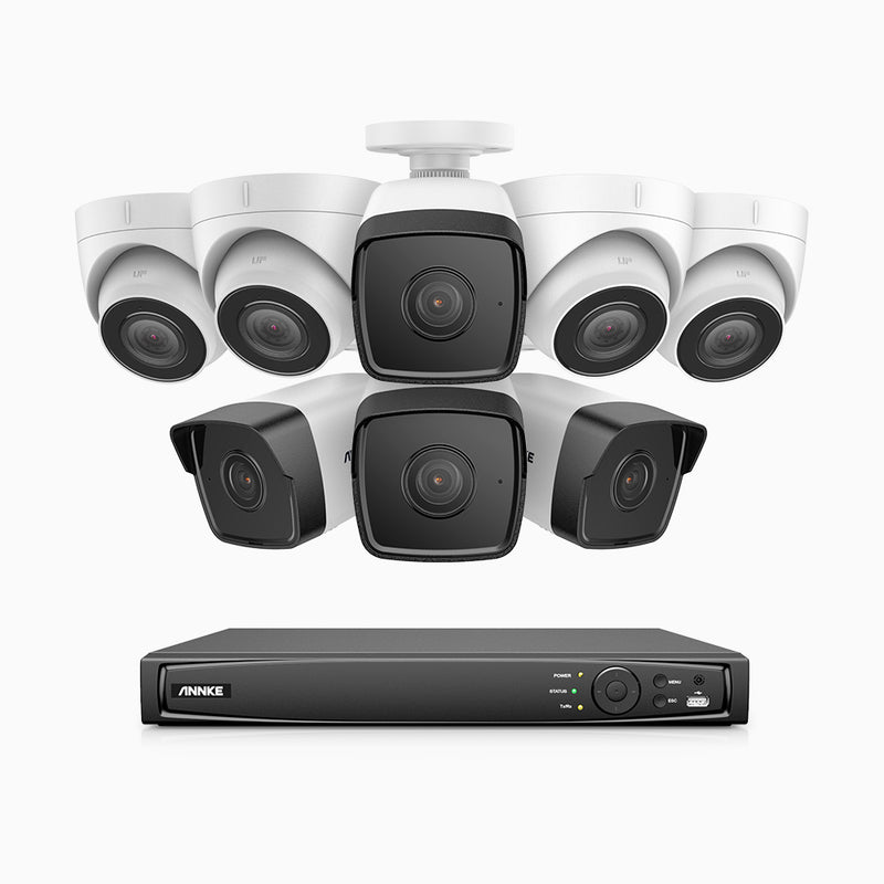 H500 - Kit de vigilancia PoE de 5MP con 4 cámaras bullet y 4 cámaras domo y videograbador NVR de 16 canales, EXIR Visión Nocturna, micrófono integrado, compatibile con Alexa