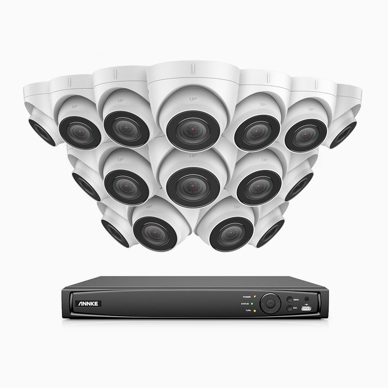 H500 - Kit de 16 cámaras de vigilancia PoE de 5MP con videograbador NVR de 16 canales, EXIR Visión Nocturna, micrófono integrado, compatibile con Alexa